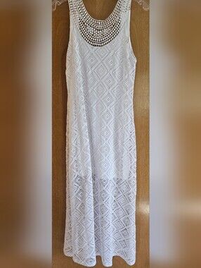 Pink Lotus | Dresses | Pink Lotus Maxi White Crochet Dress Sheet Sleeveless Small